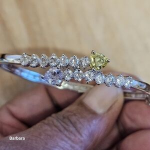 Tri-color CZ Hinged Silver-toned Tennis Bracelet with Safety